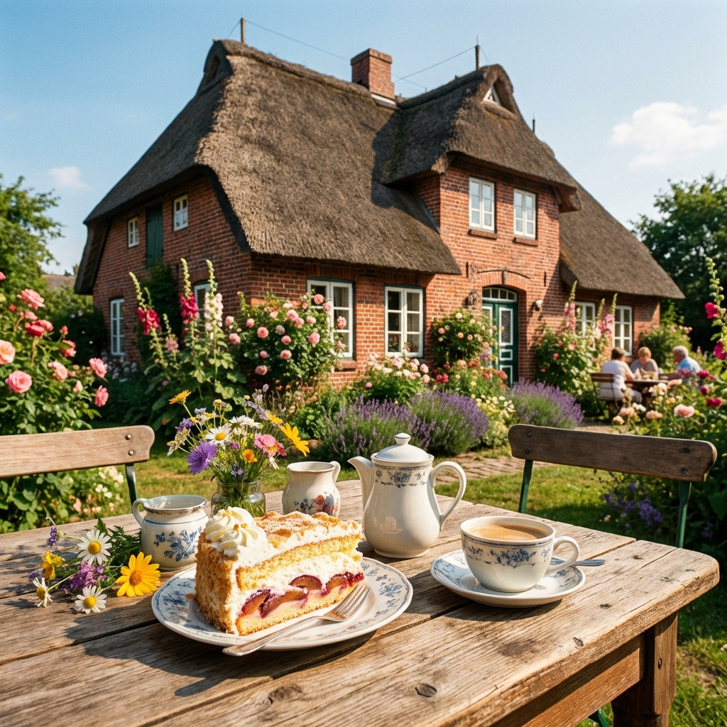 Gemütliches Hofcafé auf Fehmarn mit Torte